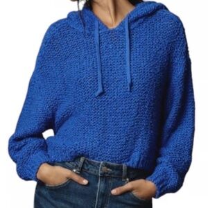 Pilcro Sailcloth Hooded Sweater | Chunky Knit Hoodie | Blue | Size M
